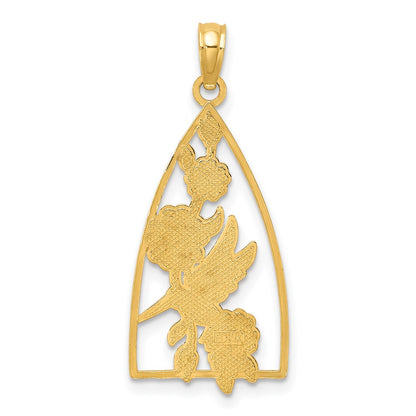 14k Yellow Gold w/ Enamel Hummingbird and Flowers Charm