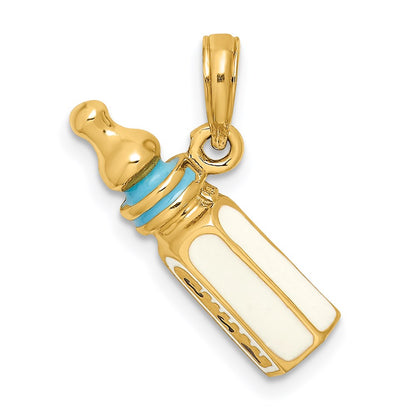 14k Yellow Gold 3-D w/ Enamel Baby Bottle Charm