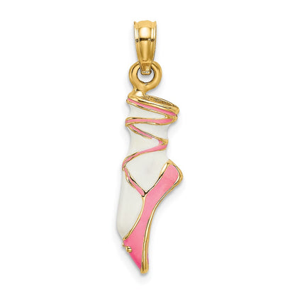 14k Yellow Gold 3-D Enamel Ballet Shoe Charm