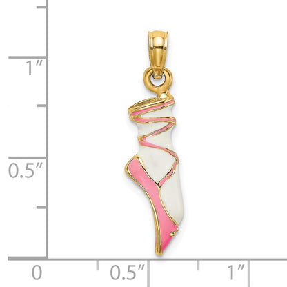 14k Yellow Gold 3-D Enamel Ballet Shoe Charm
