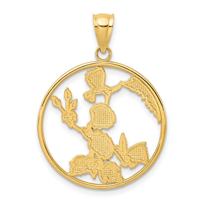 14k Yellow Gold w/ Enamel Hummingbirds and Flowers In Circle Charm