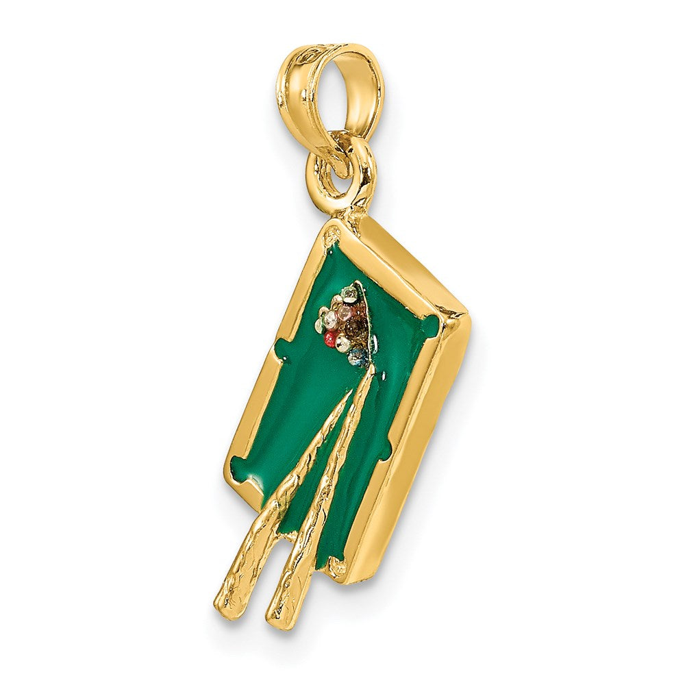14k Yellow Gold W/ Green Enamel 3-D Pool Table Charm