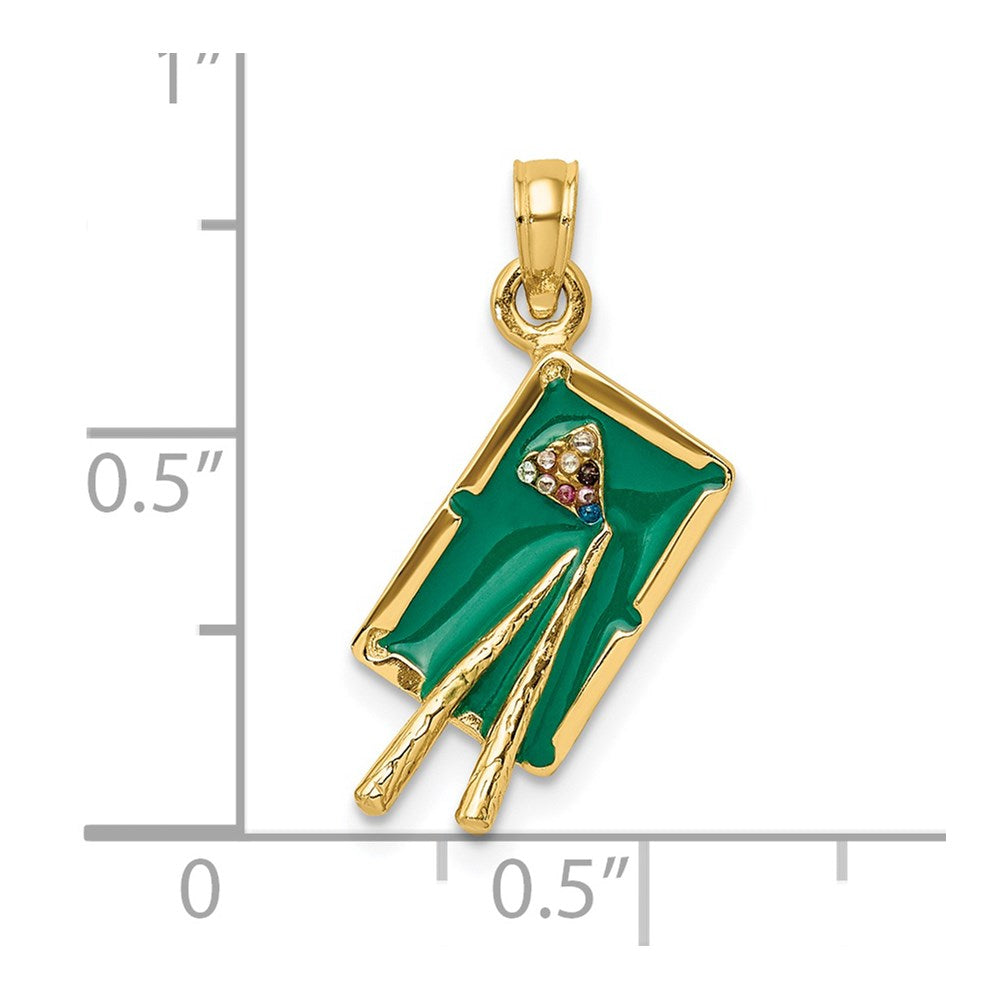 14k Yellow Gold W/ Green Enamel 3-D Pool Table Charm