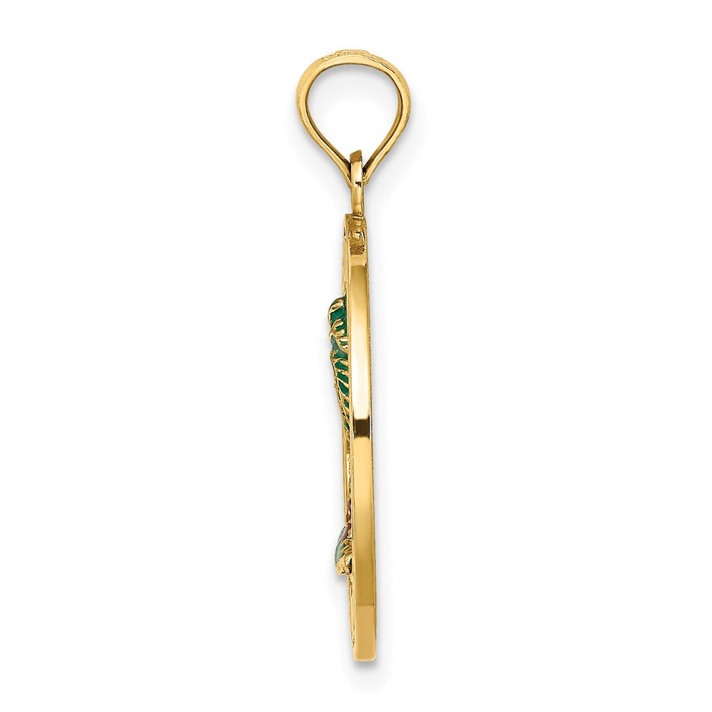 14k Yellow Gold SIESTA KEY FL Enameled Palm Tree Circle Charm