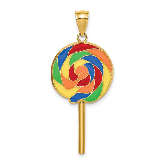 14k Yellow Gold w/Multi-Color Enamel 3-D Lollipop Charm