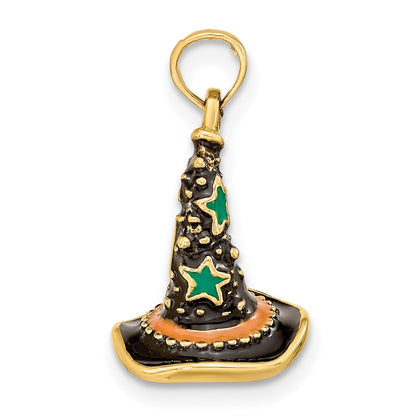 14k Yellow Gold w/ Enamel 3-D Witchs Hat (Halloween) Charm