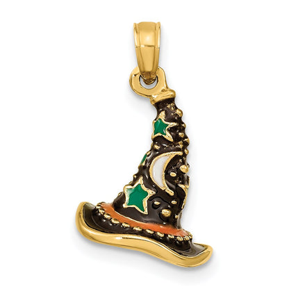 14k Yellow Gold w/ Enamel 3-D Witchs Hat (Halloween) Charm