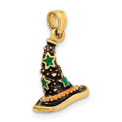 14k Yellow Gold w/ Enamel 3-D Witchs Hat (Halloween) Charm