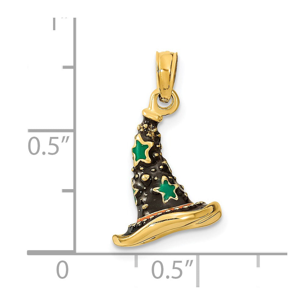 14k Yellow Gold w/ Enamel 3-D Witchs Hat (Halloween) Charm