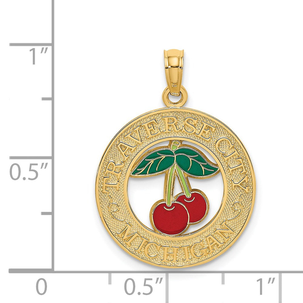 14k Yellow Gold TRAVERSE CITY MI Enamel Cherry Charm