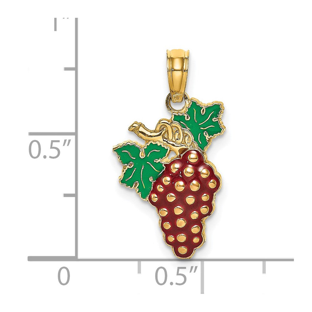14k Yellow Gold W/ Enamel Grapes W/ Stem and Leaf Charm