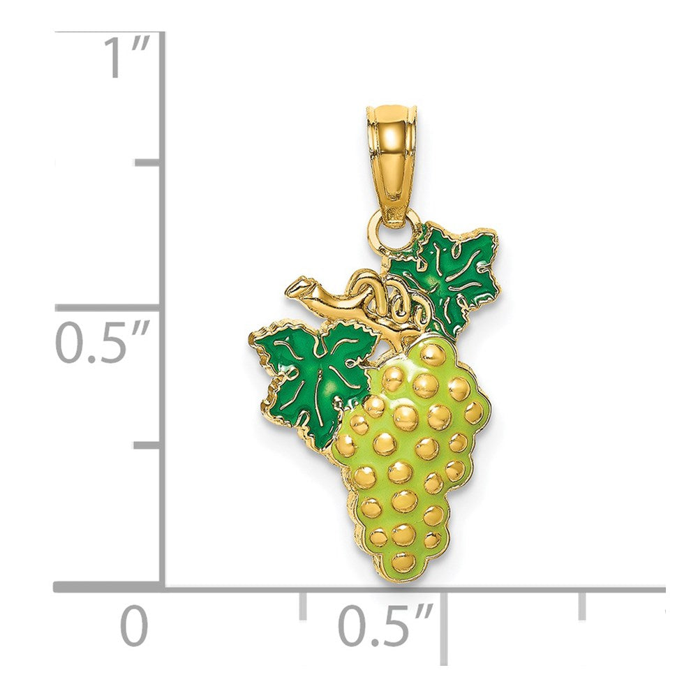 14k Yellow Gold W/ Enamel Grapes W/ Stem and Leaf Charm