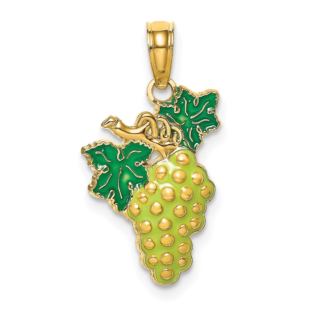 14k Yellow Gold W/ Enamel Grapes W/ Stem and Leaf Charm
