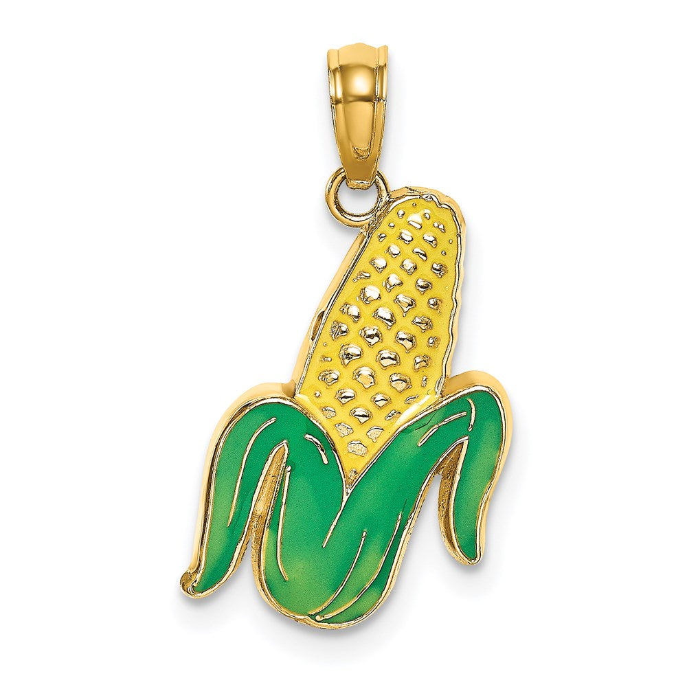 14k Yellow Gold w/ Enamel Corn with Peeled Husk Charm