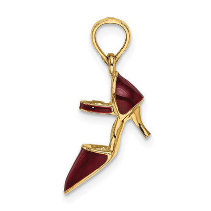 14k Yellow Gold 3-D Maroon Enamel Closed Toe High Heel Charm
