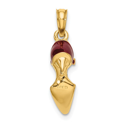 14k Yellow Gold 3-D Maroon Enamel Closed Toe High Heel Charm