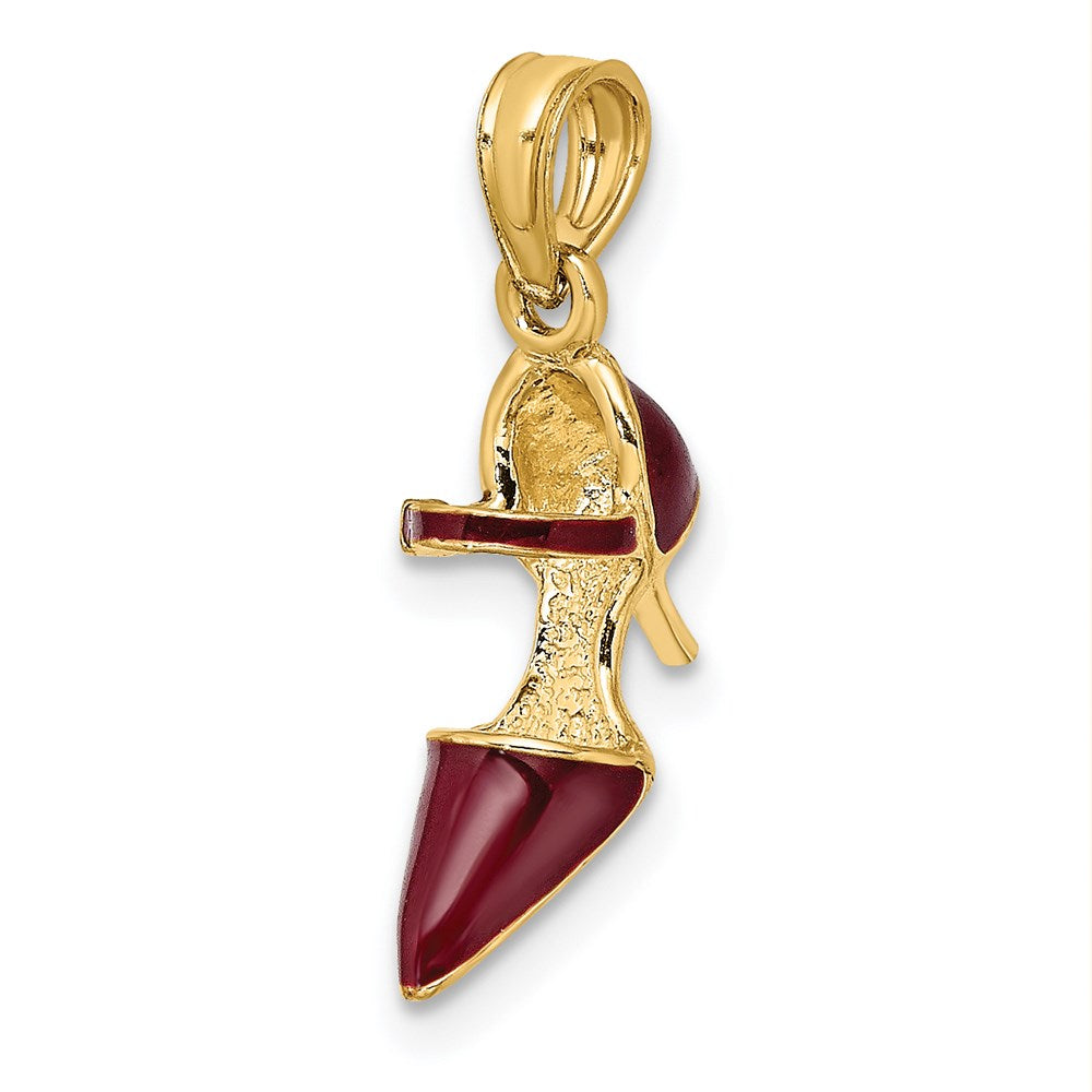 14k Yellow Gold 3-D Maroon Enamel Closed Toe High Heel Charm