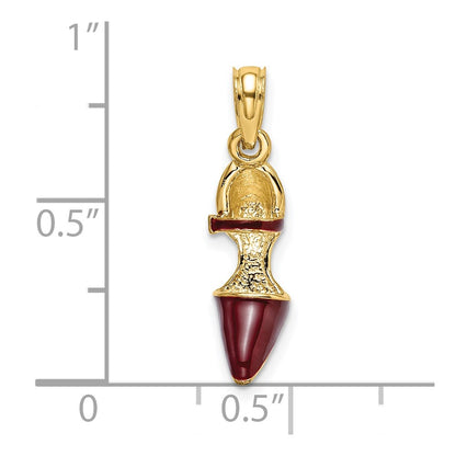 14k Yellow Gold 3-D Maroon Enamel Closed Toe High Heel Charm