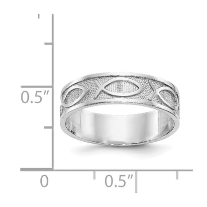 14k white gold polished satin ichthus fish band k696