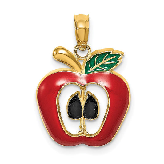 14k Yellow Gold w/ Enamel 2-D Cut-Out Apple Charm