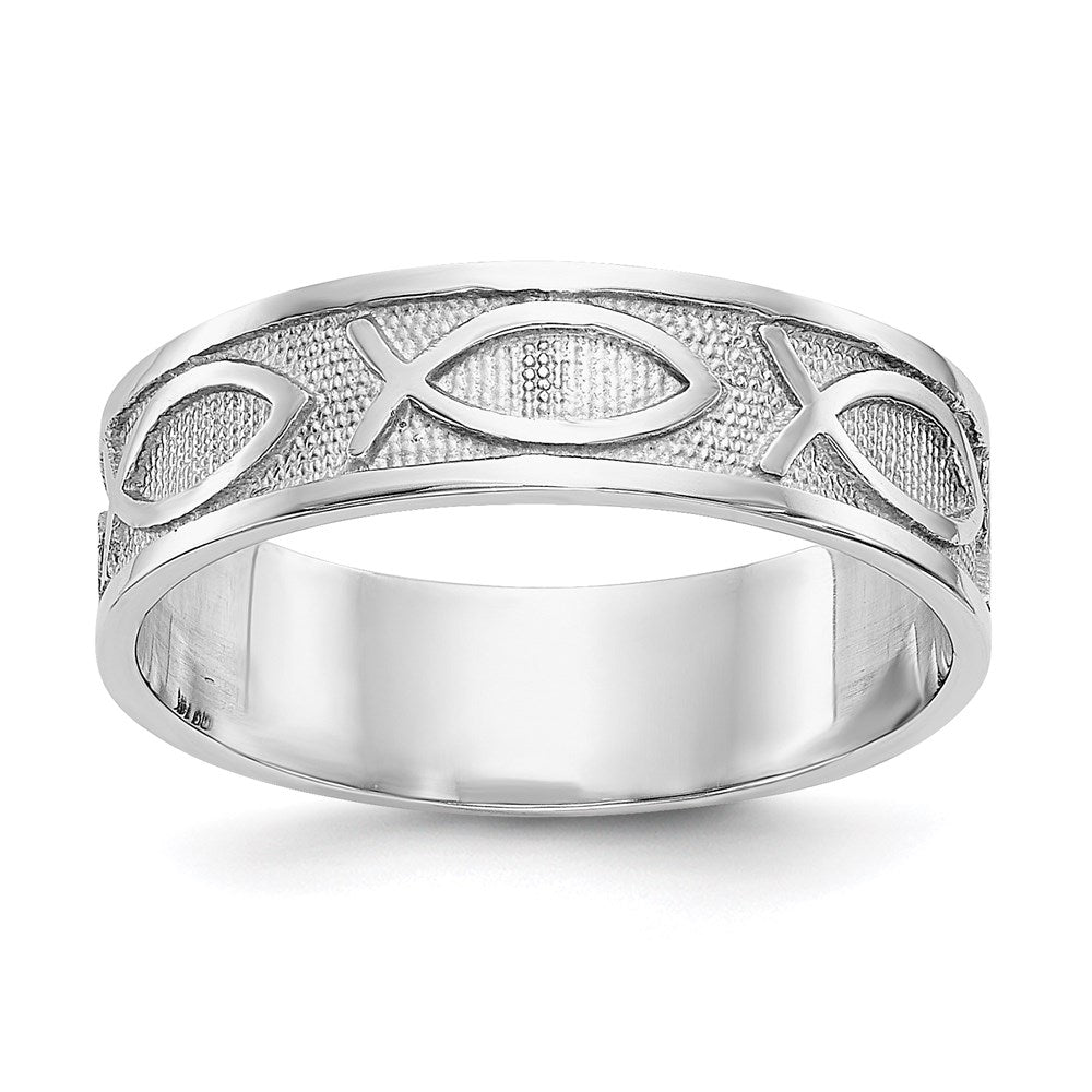 14k white gold polished satin ichthus fish band k696