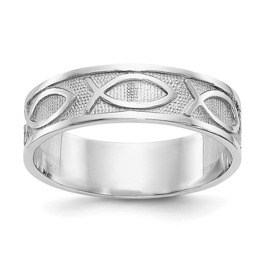 14k white gold polished satin ichthus fish band k696