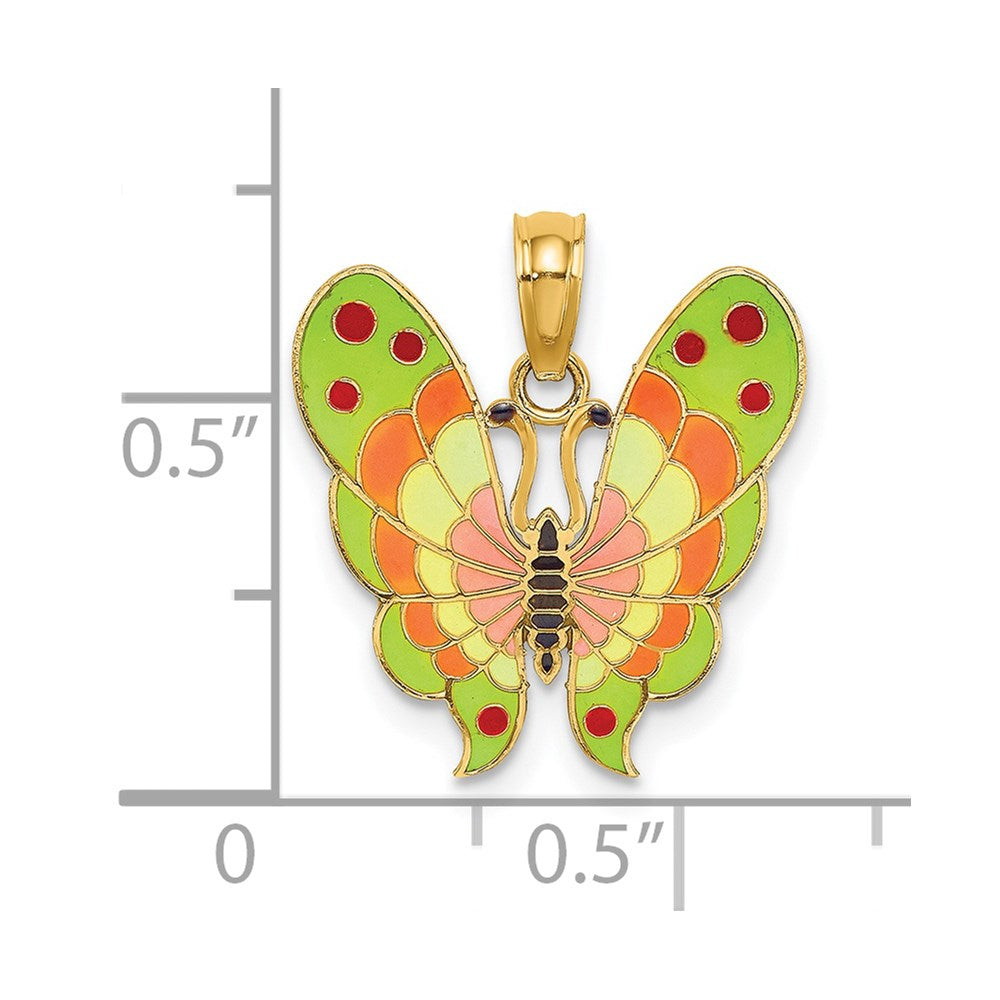 14k Yellow Gold w/ Multi-Color Enamel Butterfly Charm
