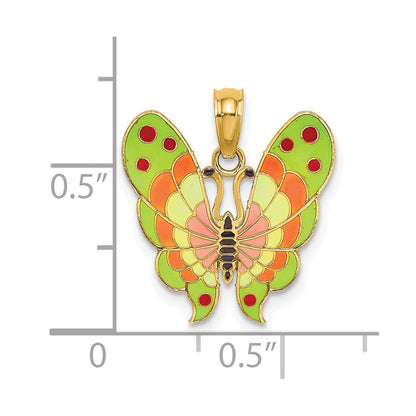 14k Yellow Gold w/ Multi-Color Enamel Butterfly Charm