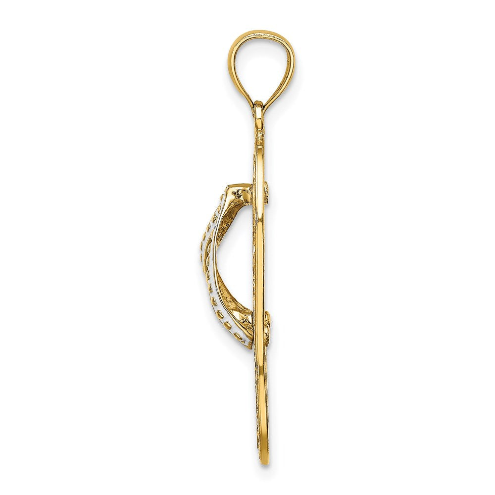 14k Yellow Gold Multi Heart Flip-Flop w/ White Enamel Charm