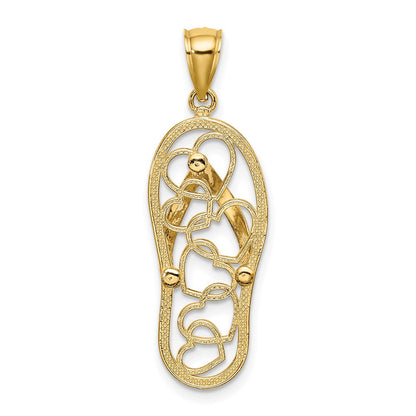 14k Yellow Gold Multi Heart Flip-Flop w/ White Enamel Charm
