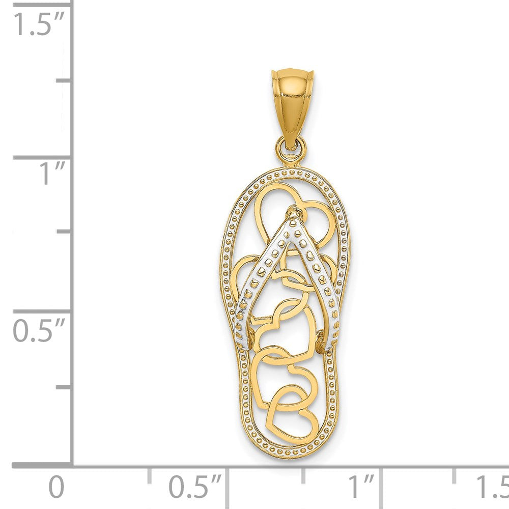 14k Yellow Gold Multi Heart Flip-Flop w/ White Enamel Charm