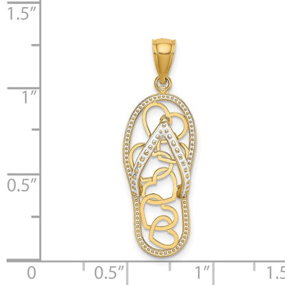14k Yellow Gold Multi Heart Flip-Flop w/ White Enamel Charm