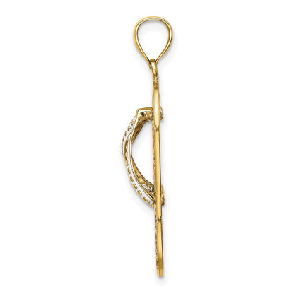 14k Yellow Gold Multi Heart Flip-Flop w/ Pink and White Enamel Charm