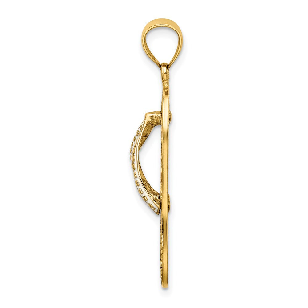 14k Yellow Gold Multi Heart Love Flip-Flop w/ Pink and White Enamel Charm