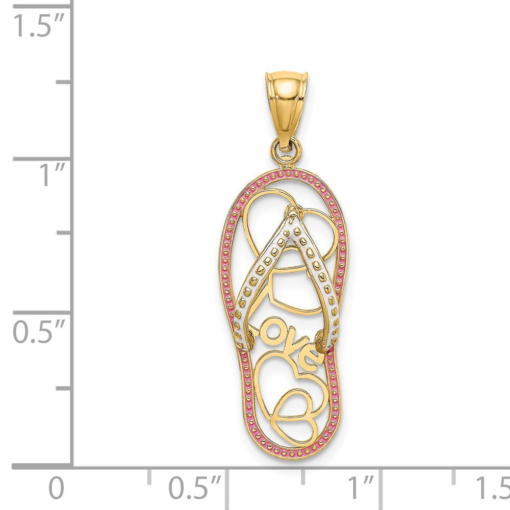 14k Yellow Gold Multi Heart Love Flip-Flop w/ Pink and White Enamel Charm