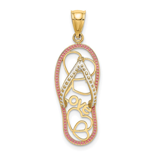 14k Yellow Gold Multi Heart Love Flip-Flop w/ Pink and White Enamel Charm