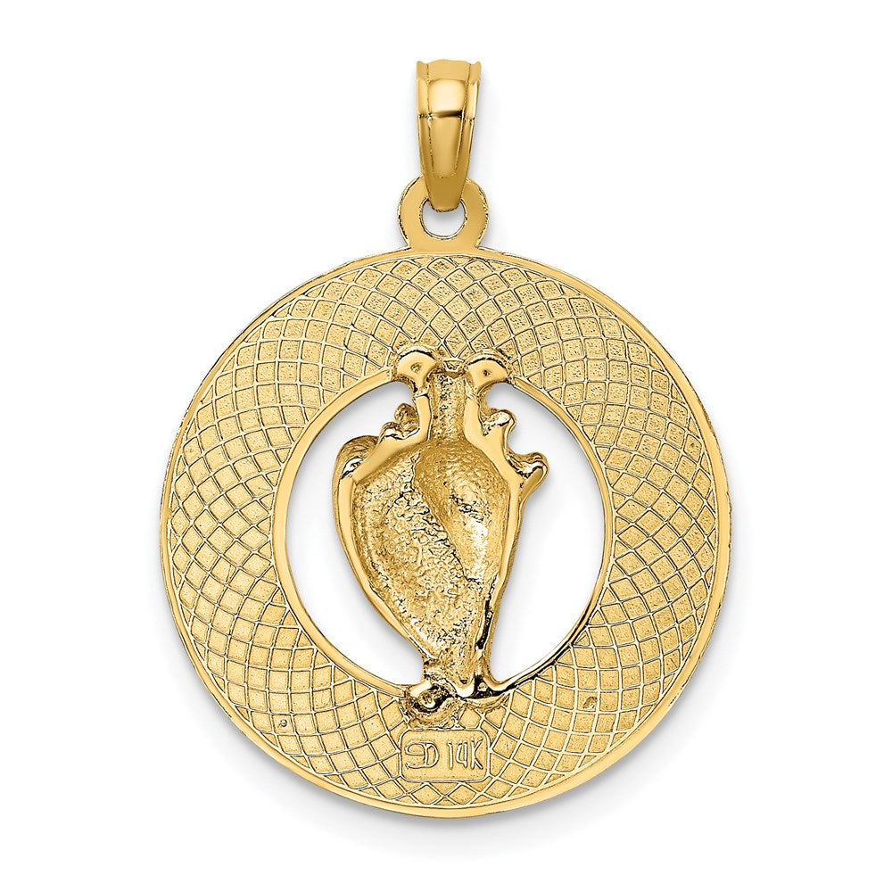 14k Yellow Gold SARASOTA Circle w/ Enamel Conch Shell Charm