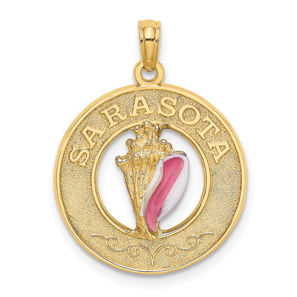 14k Yellow Gold SARASOTA Circle w/ Enamel Conch Shell Charm
