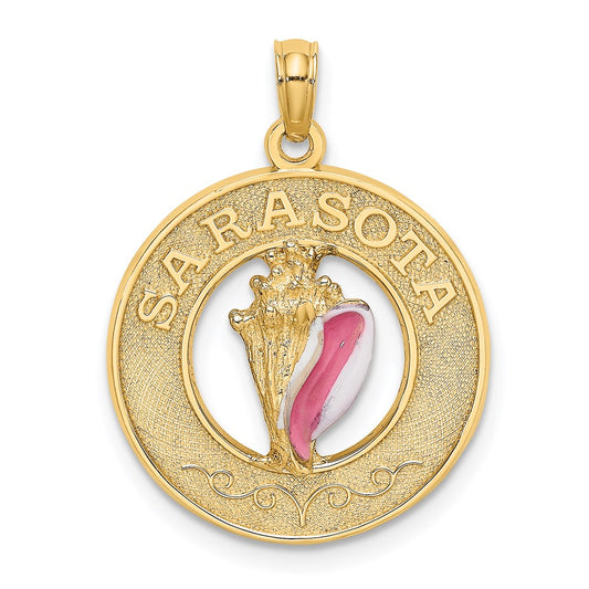 14k Yellow Gold SARASOTA Circle w/ Enamel Conch Shell Charm