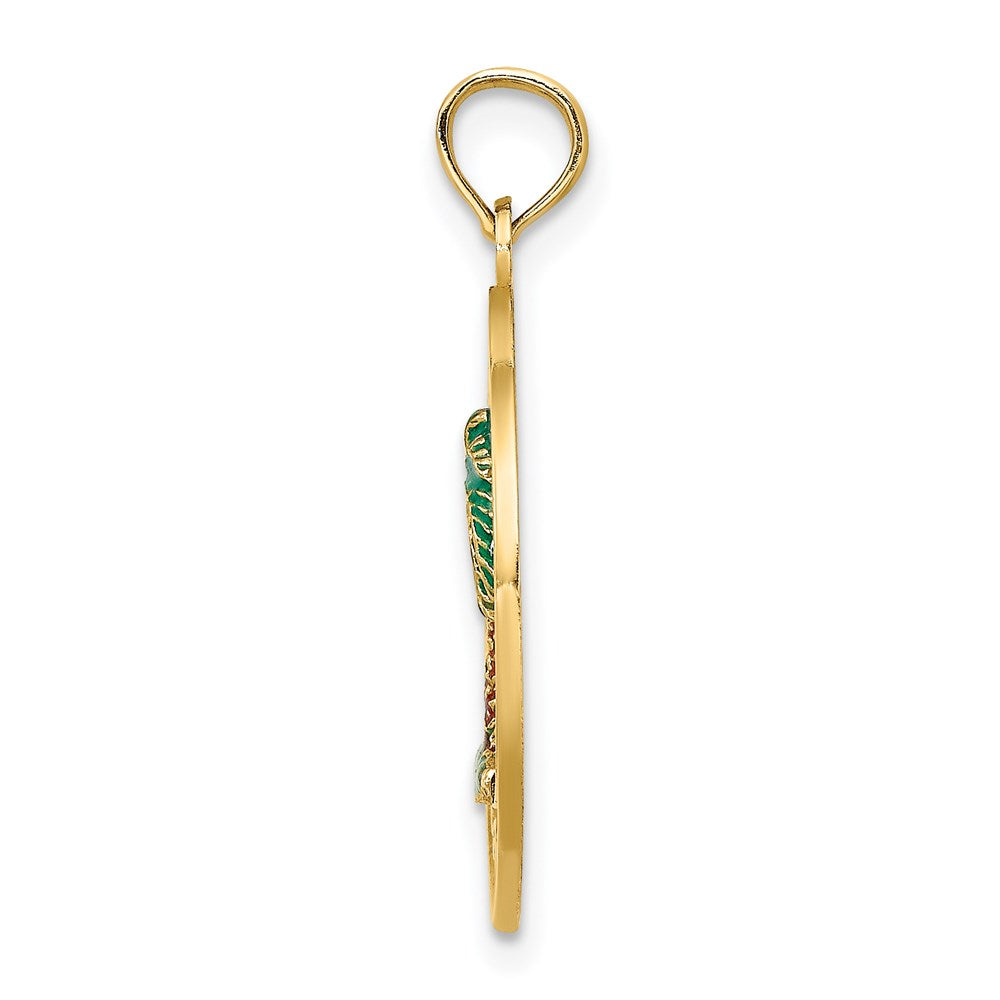 14k Yellow Gold SARASOTA Circle w/ Enamel Palm Tree Charm