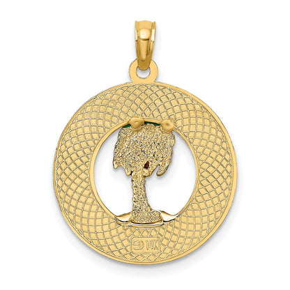 14k Yellow Gold SARASOTA Circle w/ Enamel Palm Tree Charm