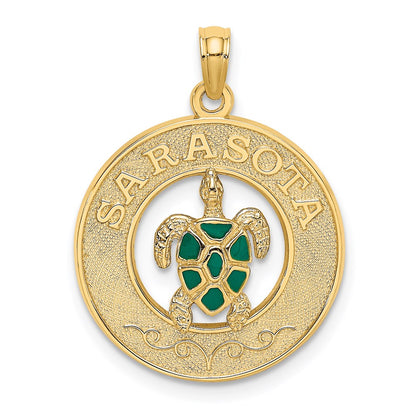 14k Yellow Gold w/ Enamel Turtle SARASOTA Circle Charm