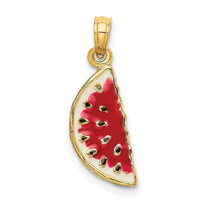 14k Yellow Gold w/ Enamel 3-D Watermellon Charm