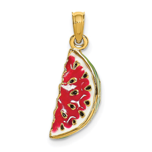 14k Yellow Gold w/ Enamel 3-D Watermellon Charm