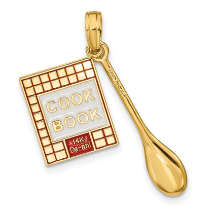 14k Yellow Gold W/Enamel 3-D Cook Book and Spoon Charm