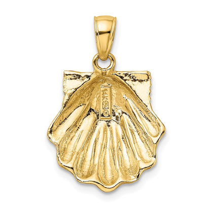 14k Yellow Gold Pink Enamel Scallop Shell Charm
