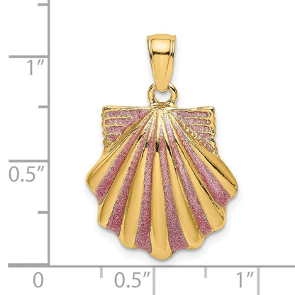 14k Yellow Gold Pink Enamel Scallop Shell Charm
