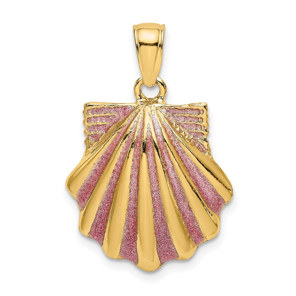 14k Yellow Gold Pink Enamel Scallop Shell Charm