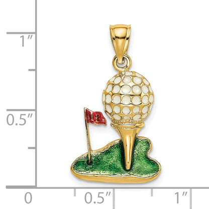 14k Yellow Gold W/ Enamel and 2-D Golf Ball Charm