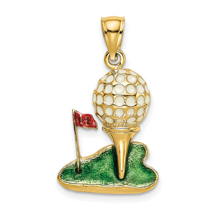 14k Yellow Gold W/ Enamel and 2-D Golf Ball Charm